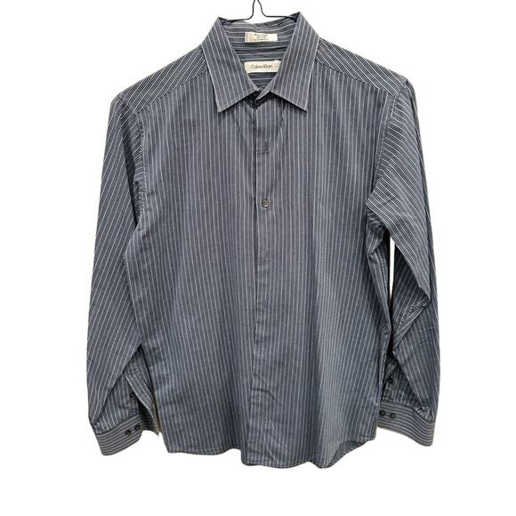 Calvin Klein Other - Calvin Klein Boys’ Size 16 Navy Striped Button-Down Shirt - Like New